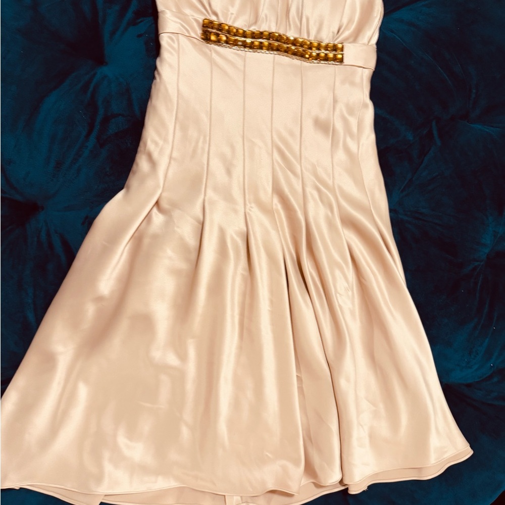 Gold Strapless Cocktail, Formal, Special Occasion, Prom Dress